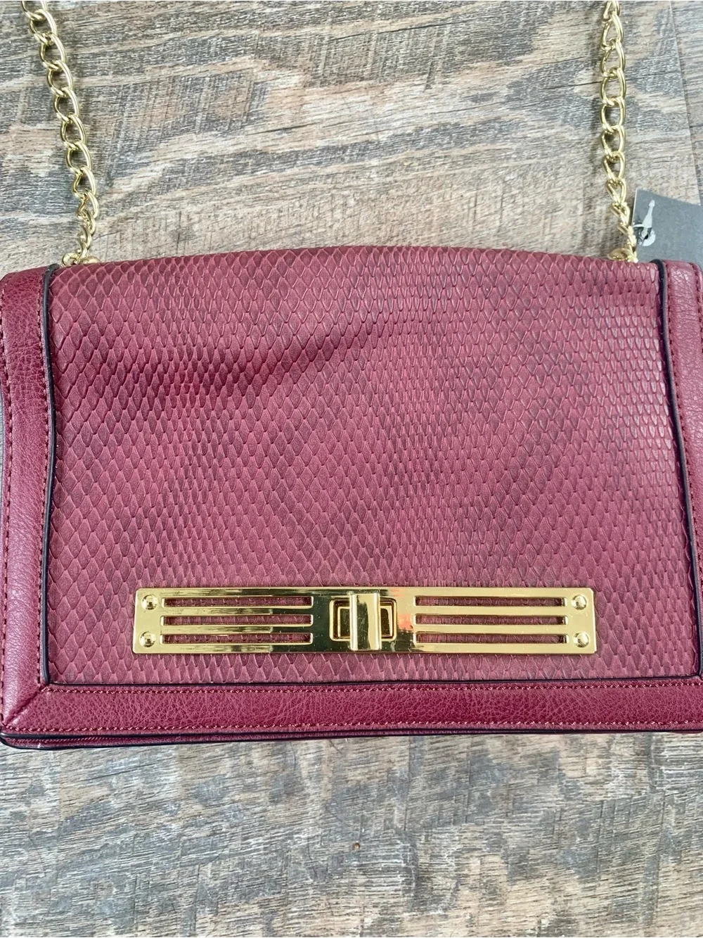 Mossimo Faux Chic Snakeskin Maroon Chain Strap Crossbody Bag NWT